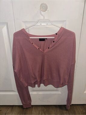 Urban Outfitters Rose Waffle Knit Cropped Henley